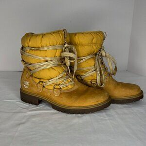 Timberland 650 Women Wheat Suede Leather Fleece Lined Winter Puffy Boots Sz 7